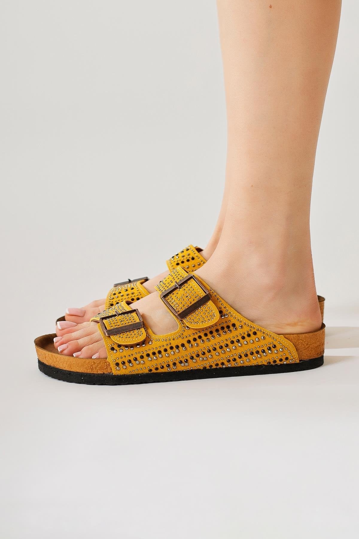 Aire Yellow Double-Strap Gemstone Detail Slides