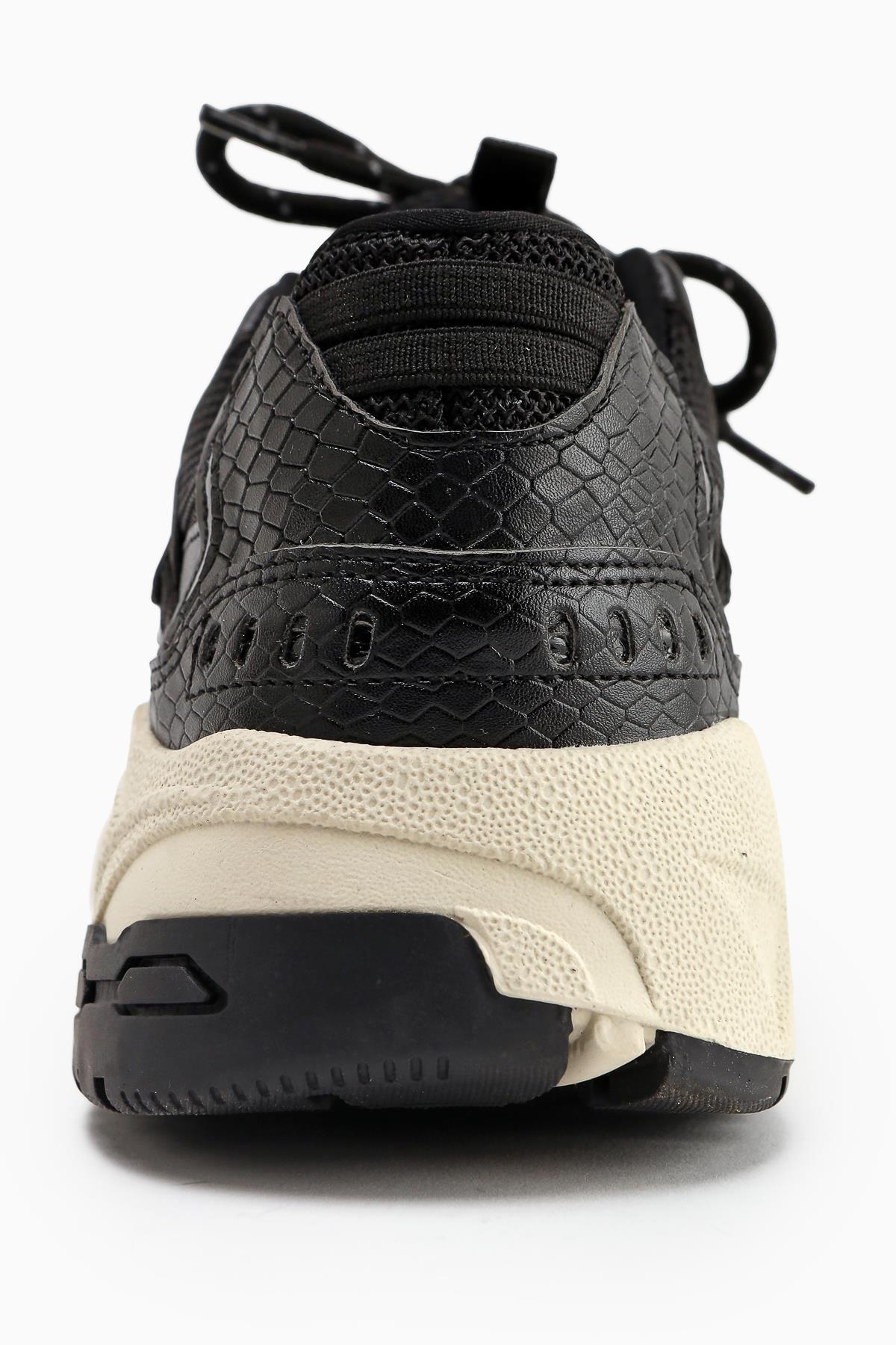 Caisa Black Textile Detailed Lace-up Women's Sneakers