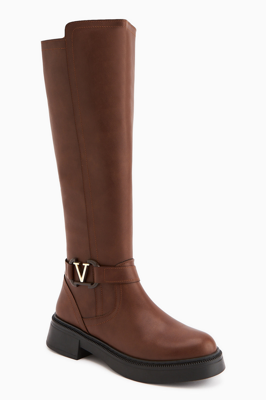 Ginan Tan Buckle Detailed Short Heeled Zipper Boots