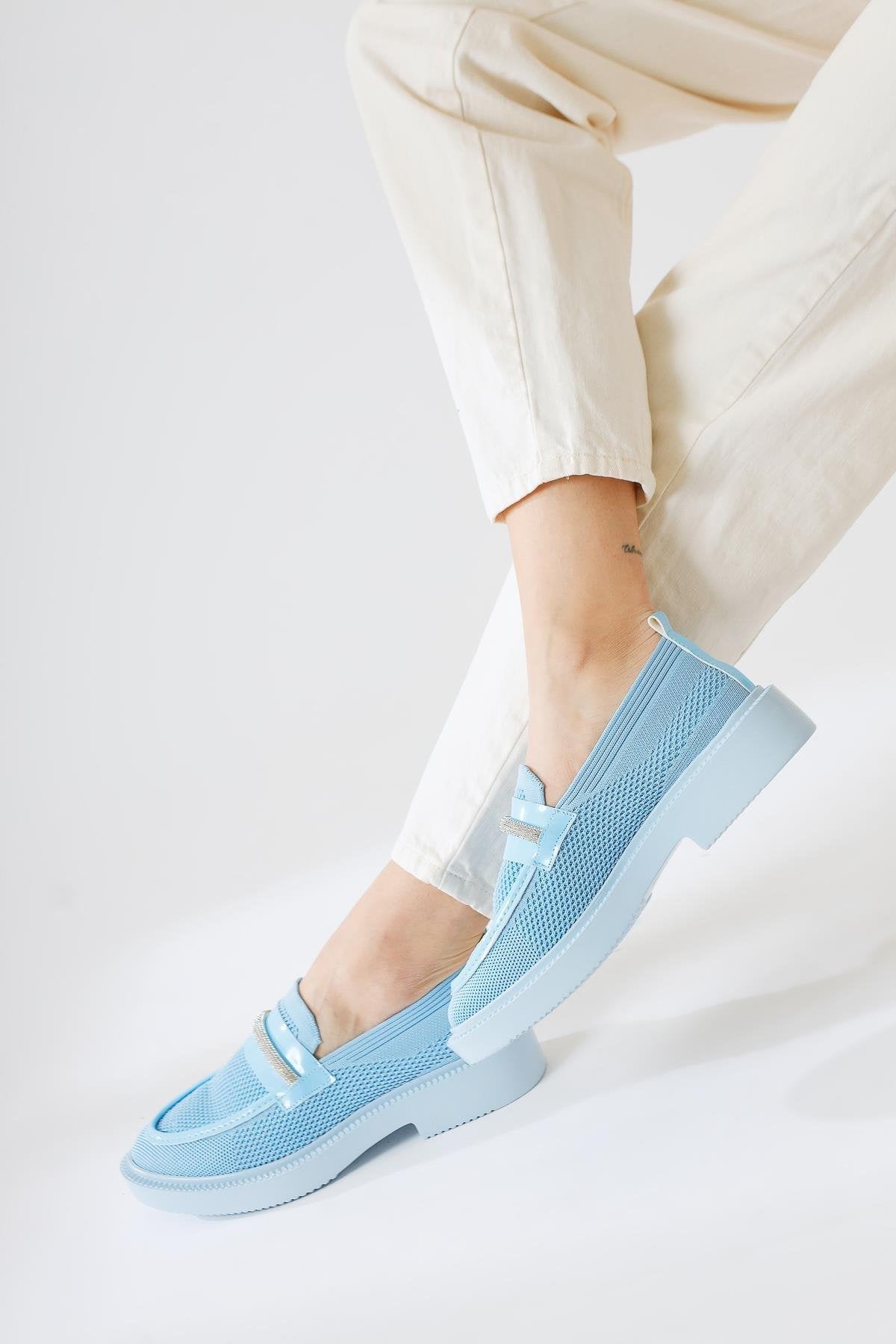 Micka Blue Woven Patent Detailed Stone Strapped Daily Shoes