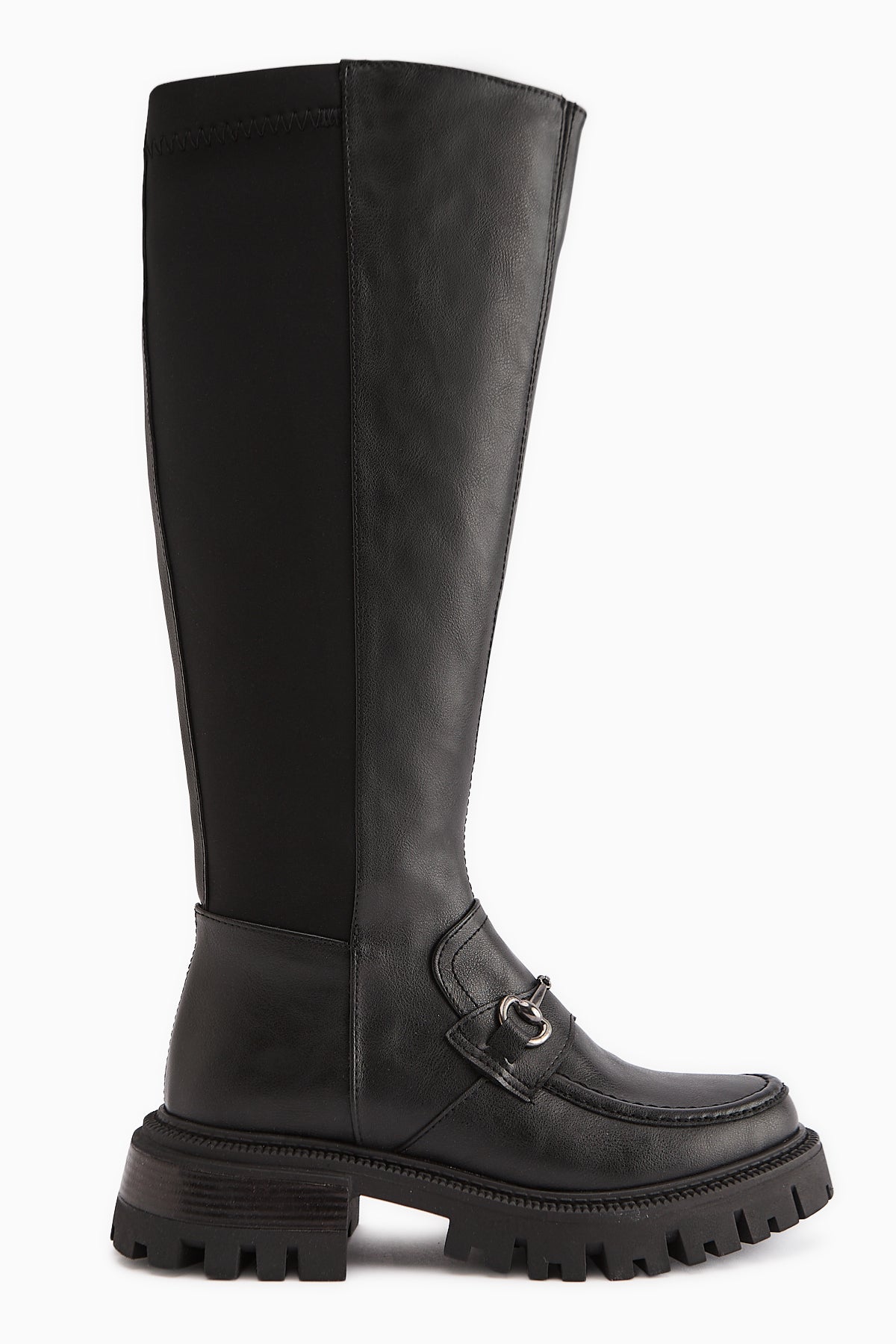 Meli Black Stretch Wide Calf Buckle Detailed Diving Fabric Boots
