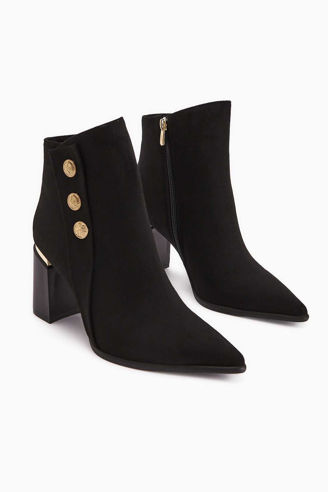 Mayvi Black Suede Buckle Detailed Heeled Women's Boot