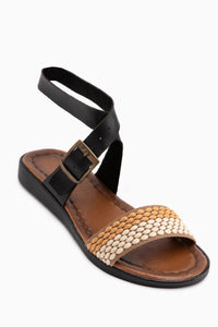 Genuine Leather Marva Black Woven Detailed Women’s Sandal