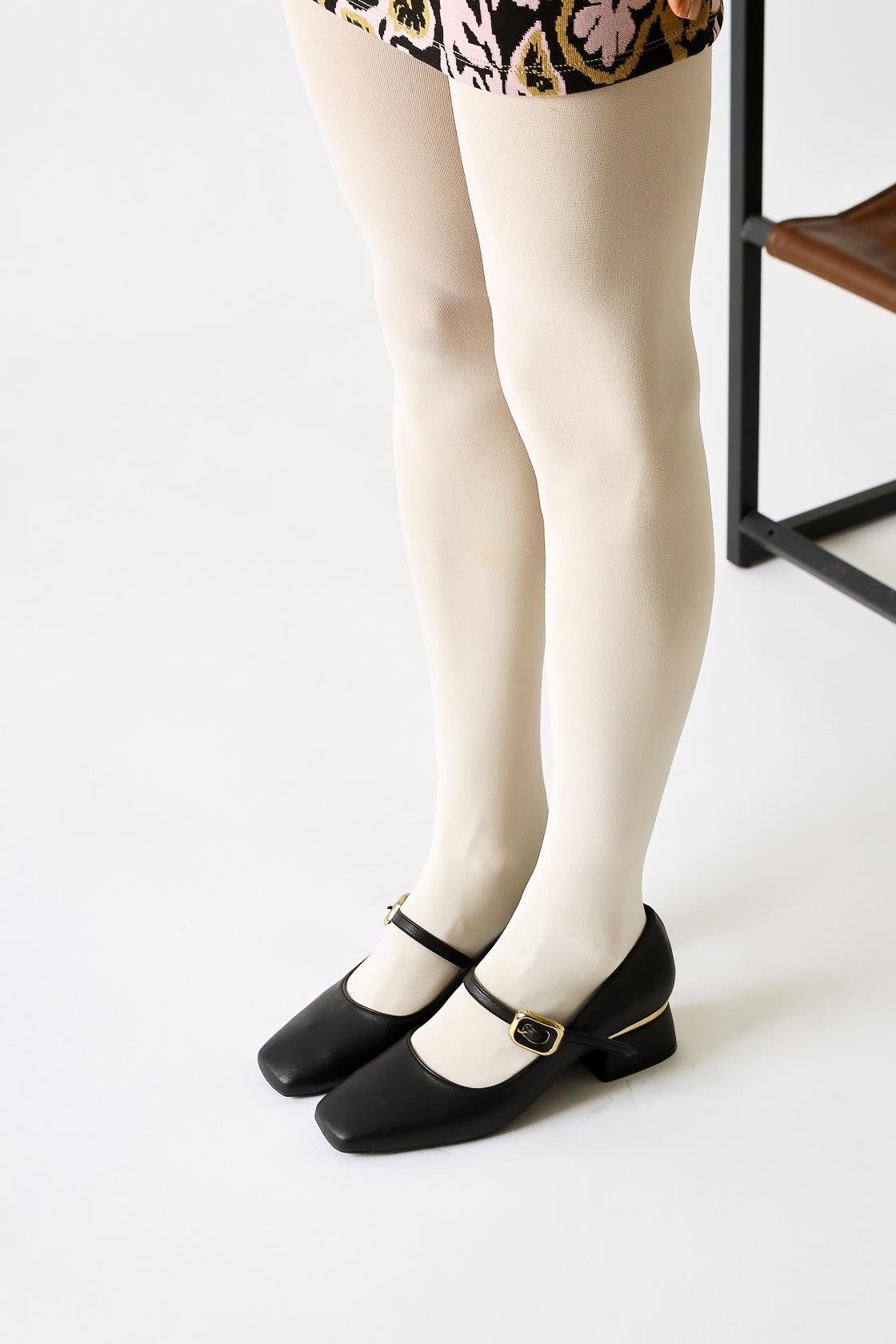 Abby Black Square Toe with Buckle Detail Casual Shoes