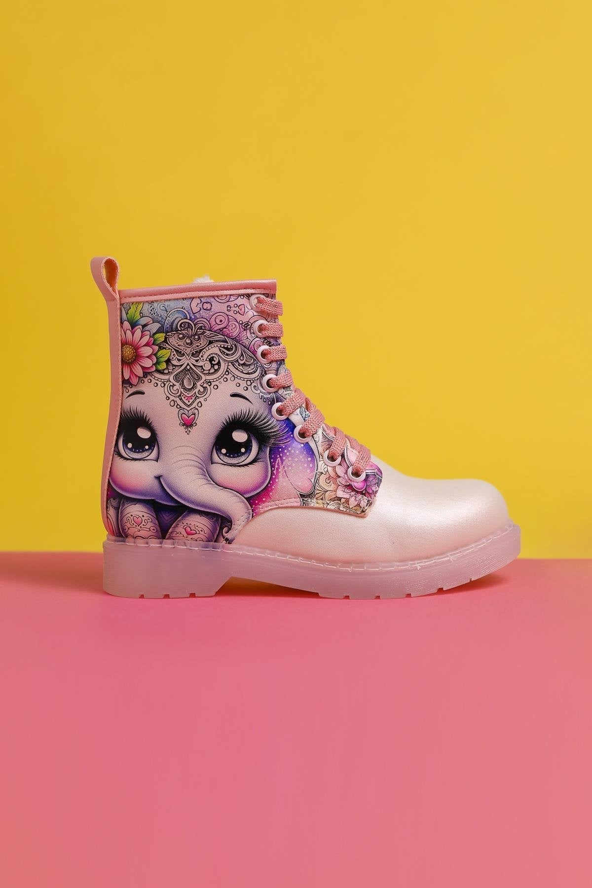 Elodie Mother of Pearl Cartoon Character Print Lace-Up Kids' Boots