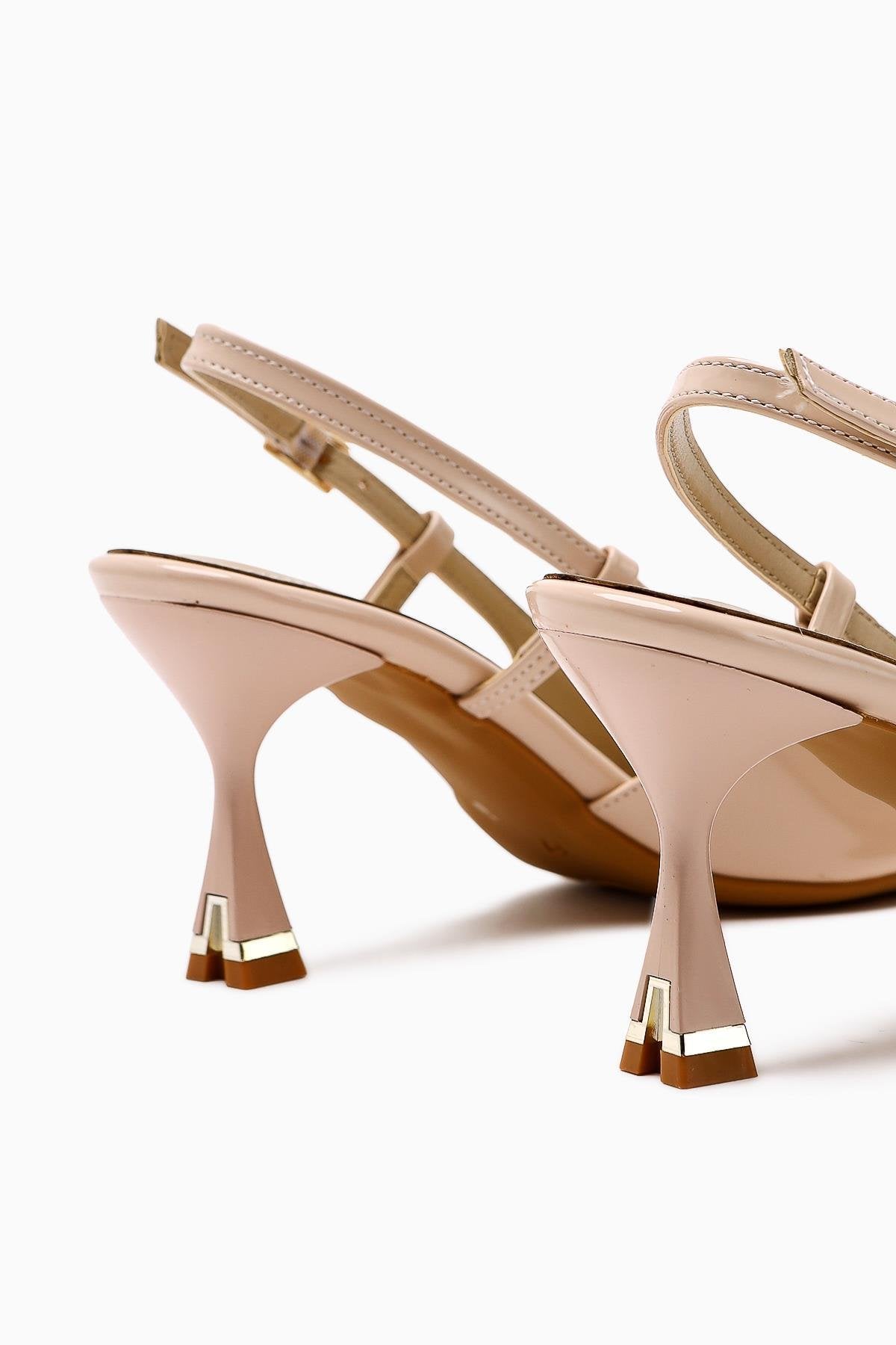 Beige Patent Closed Toe Heeled Women’s Shoes