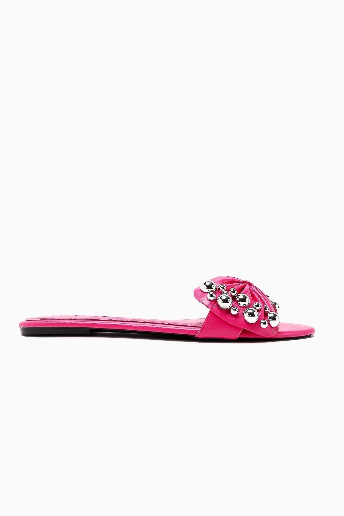 Dotty – Fuchsia Embossed-Studded Bow Slide (Women)
