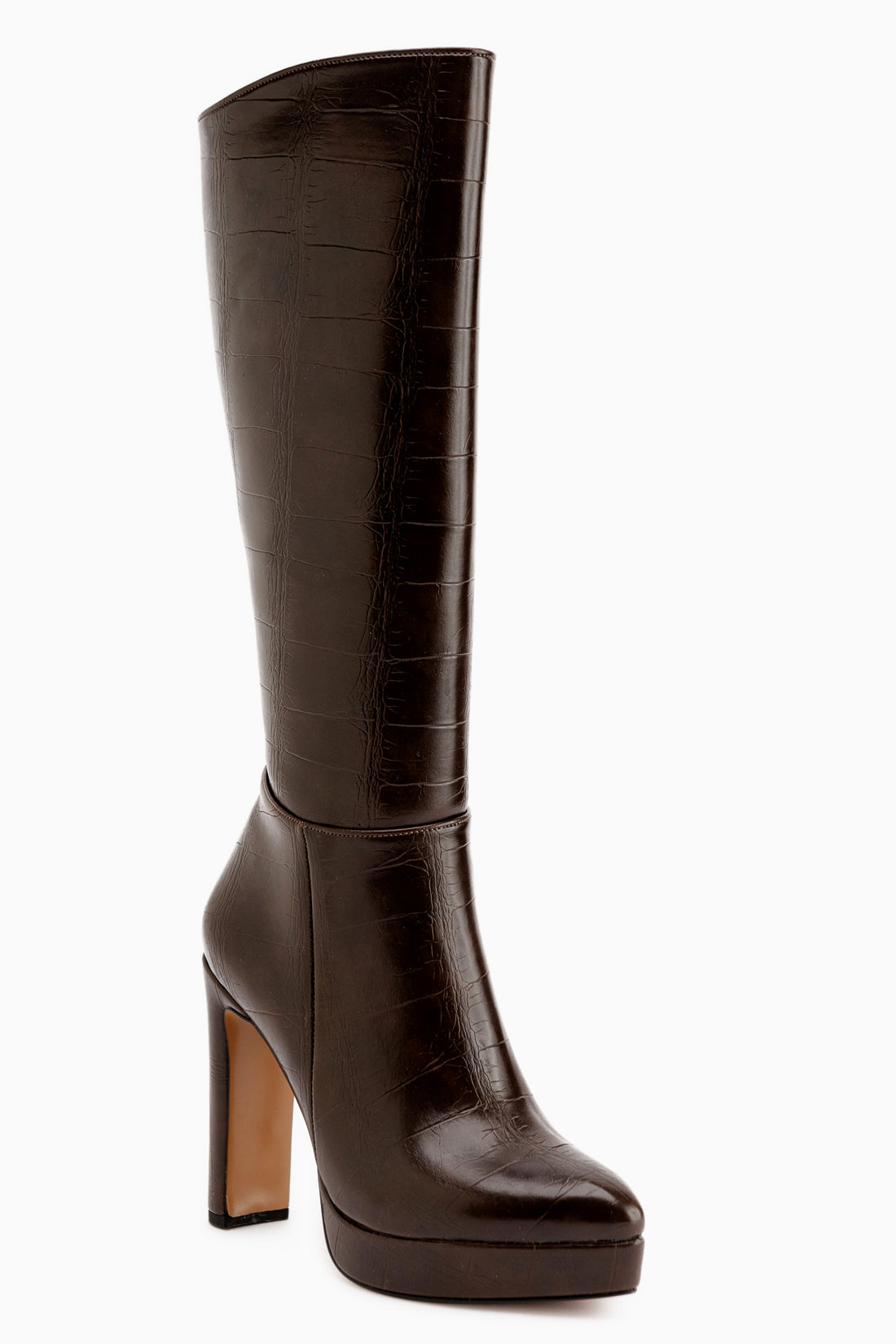 Ariya Brown Croco Platform Heeled Zipper Women’s Boots