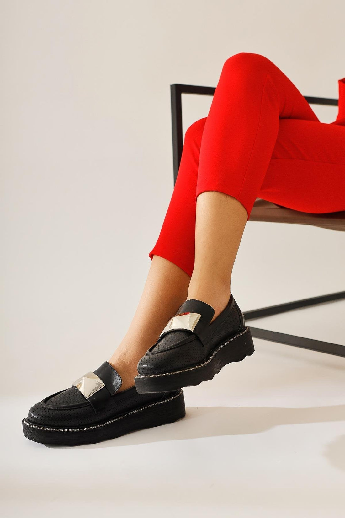 Khloe – Black Buckle-Detail Perforated Loafer (Women)