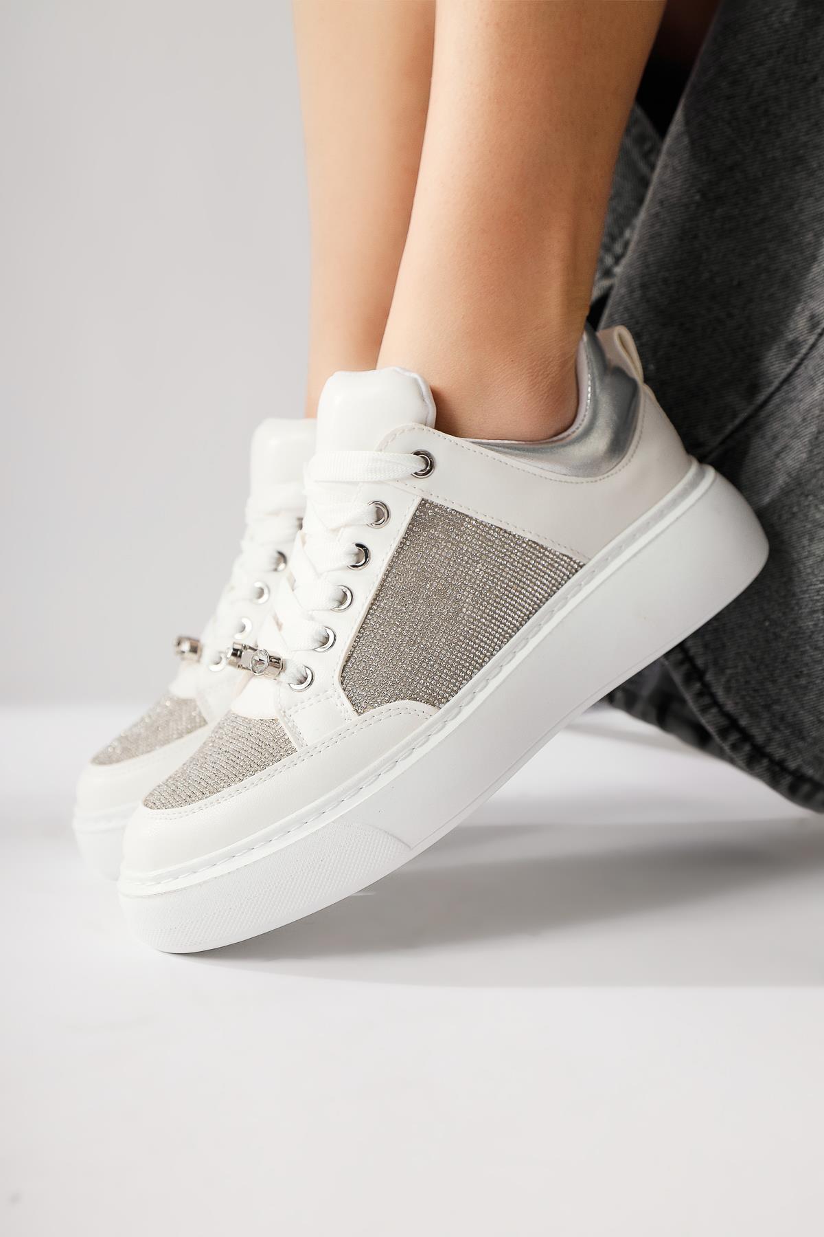 Sonnie White Thick-Sole Stone-Detailed Sneakers