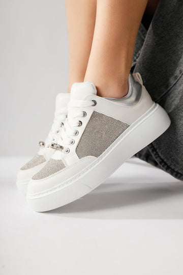 Sonnie White Thick-Sole Stone-Detailed Sneakers