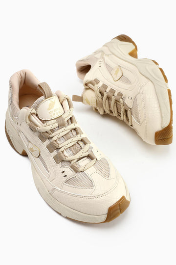 Caisa Beige Textile Detailed Lace-up Women's Sneakers