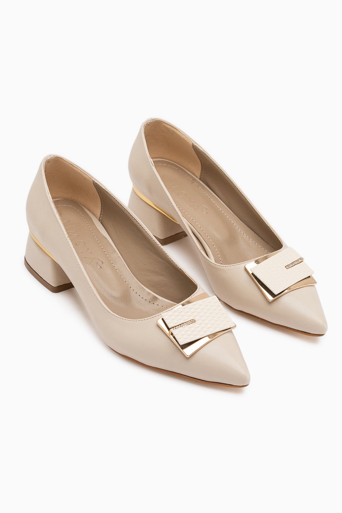 Cindie Nud Asymmetrical Buckle Detailed Women’s Heeled Shoes