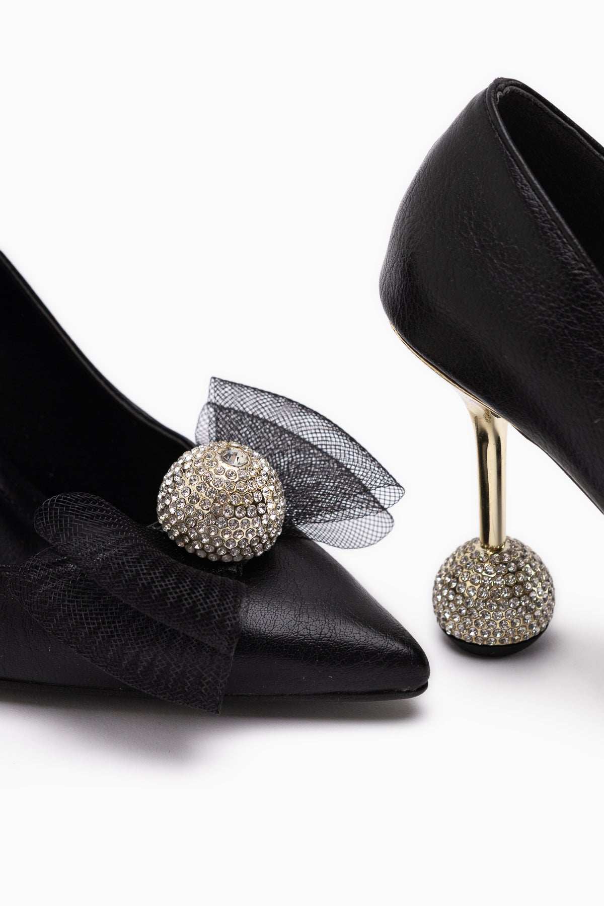 Partile Black Disco Ball Detailed Tulle Bow Stiletto