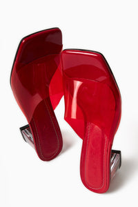 Persa - Red Transparent-Strap Transparent-Heeled Slide (Women)