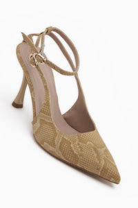 Jamie Beige Snake Pattern Buckled Women’s Heeled Shoes
