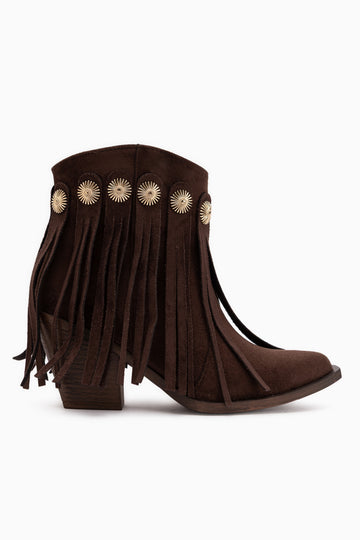 Rodeo Brown Suede Fringed Chunky Heeled Women’s Western Boots