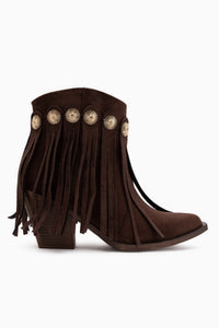 Rodeo Brown Suede Fringed Chunky Heeled Women’s Western Boots