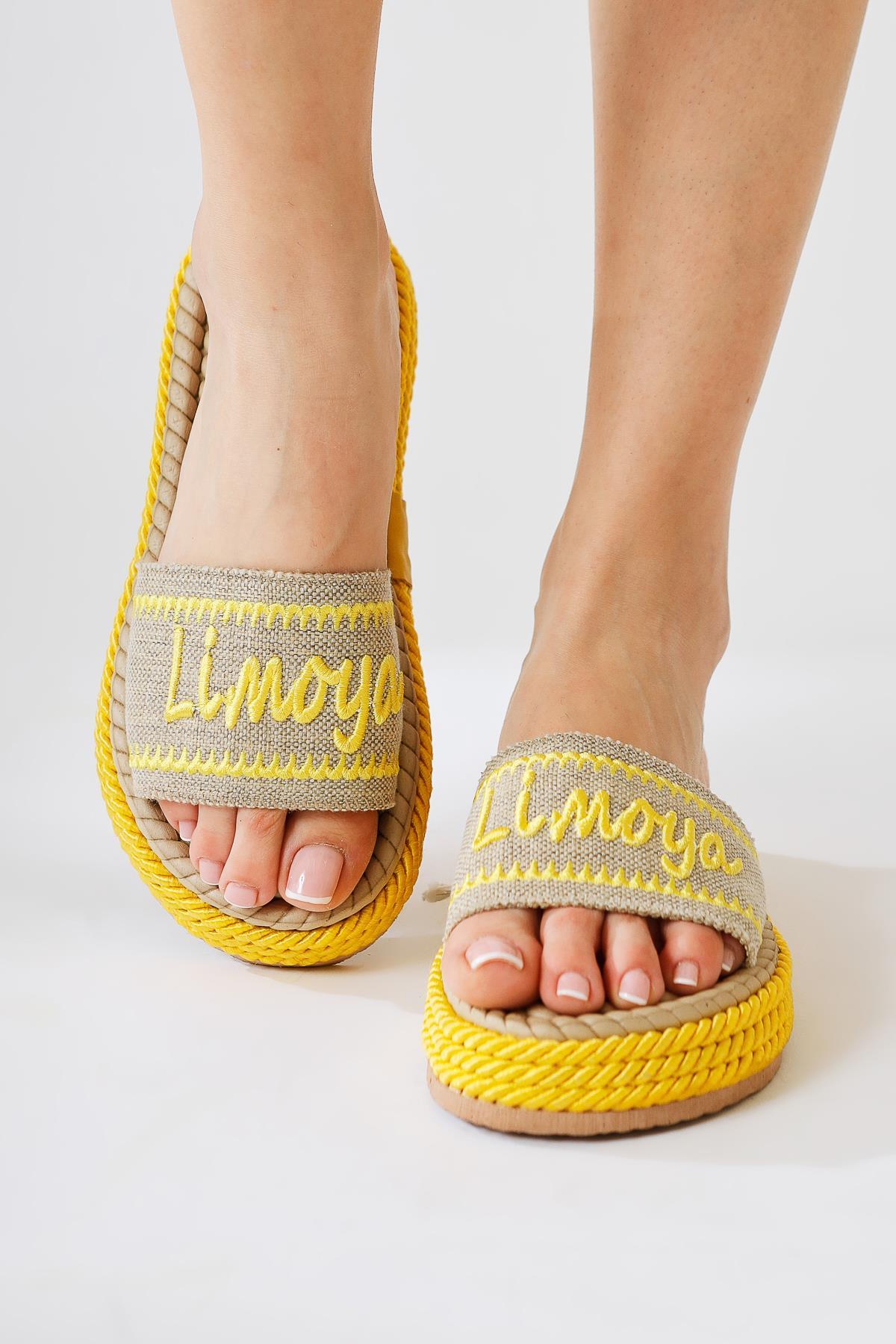 Vasana – Yellow Soft-Textured Thick-Sole Rope Slide (Women)