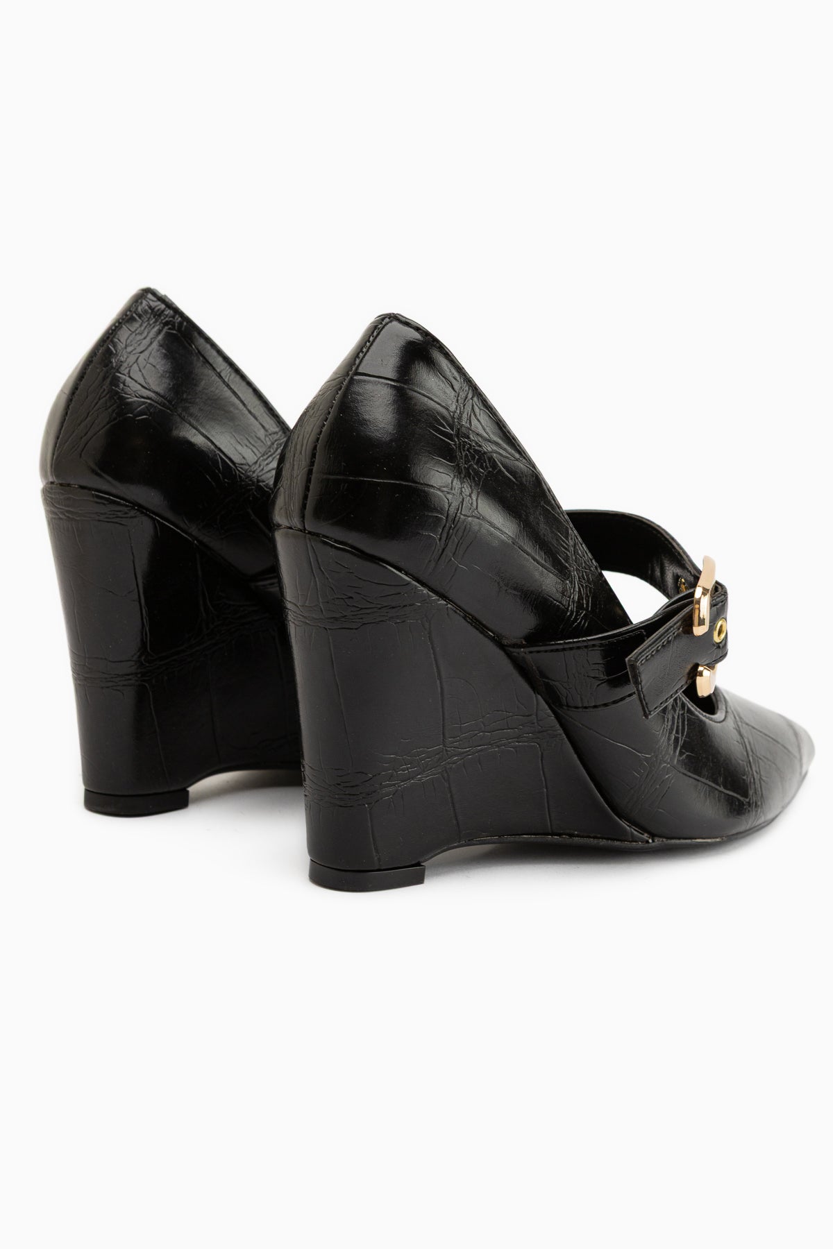 Jody Black Buckle Detailed Pointed Toe Women’s Heeled Shoes