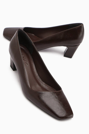 Jelina Coffee Chunky Heeled Women's Shoes