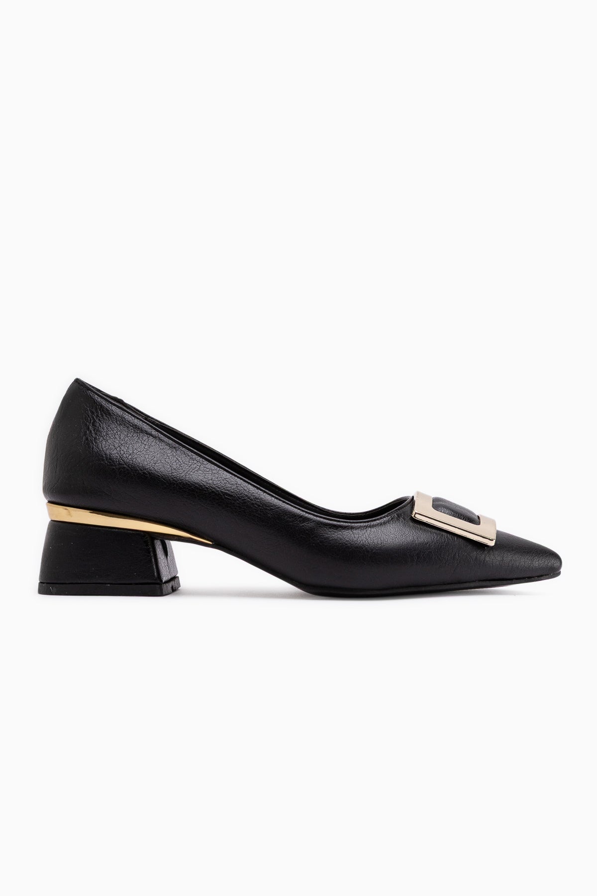 Charoline Black Buckled Short Heeled Pointed Toe Shoes