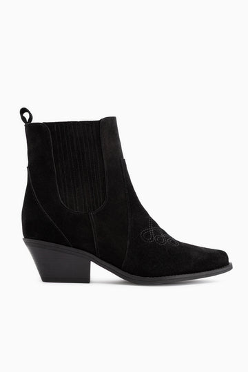 Freya Genuine Leather Black Suede Embroidered Detailed Women’s Cowboy Boots