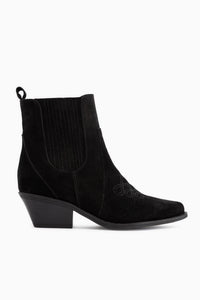 Freya Genuine Leather Black Suede Embroidered Detailed Women’s Cowboy Boots