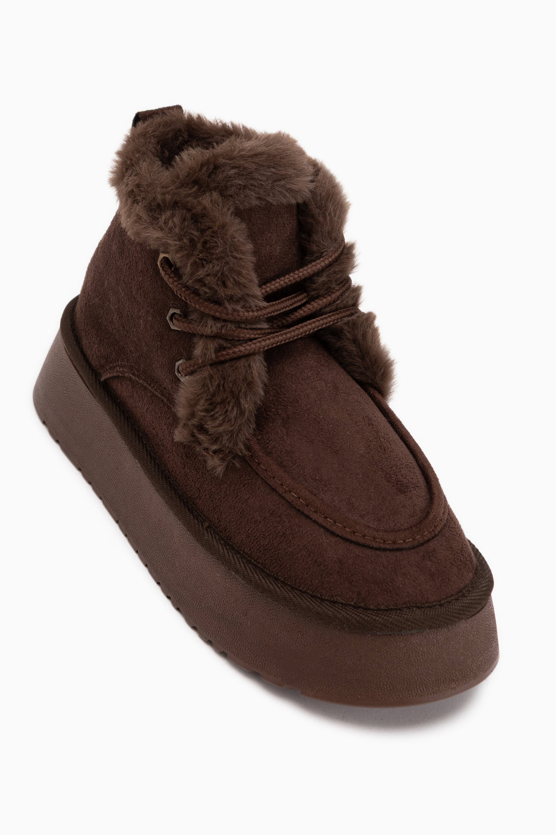 Carrie Brown Suede Fur Laced Thick Sole Women’s Boots