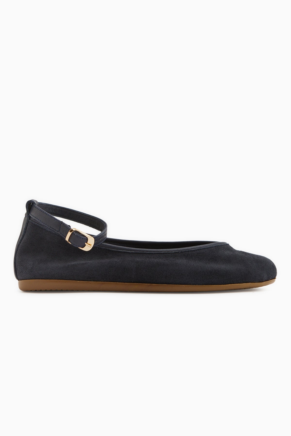 Genuine Leather Dark Navy Suede Belted Women’s Ballet Flats