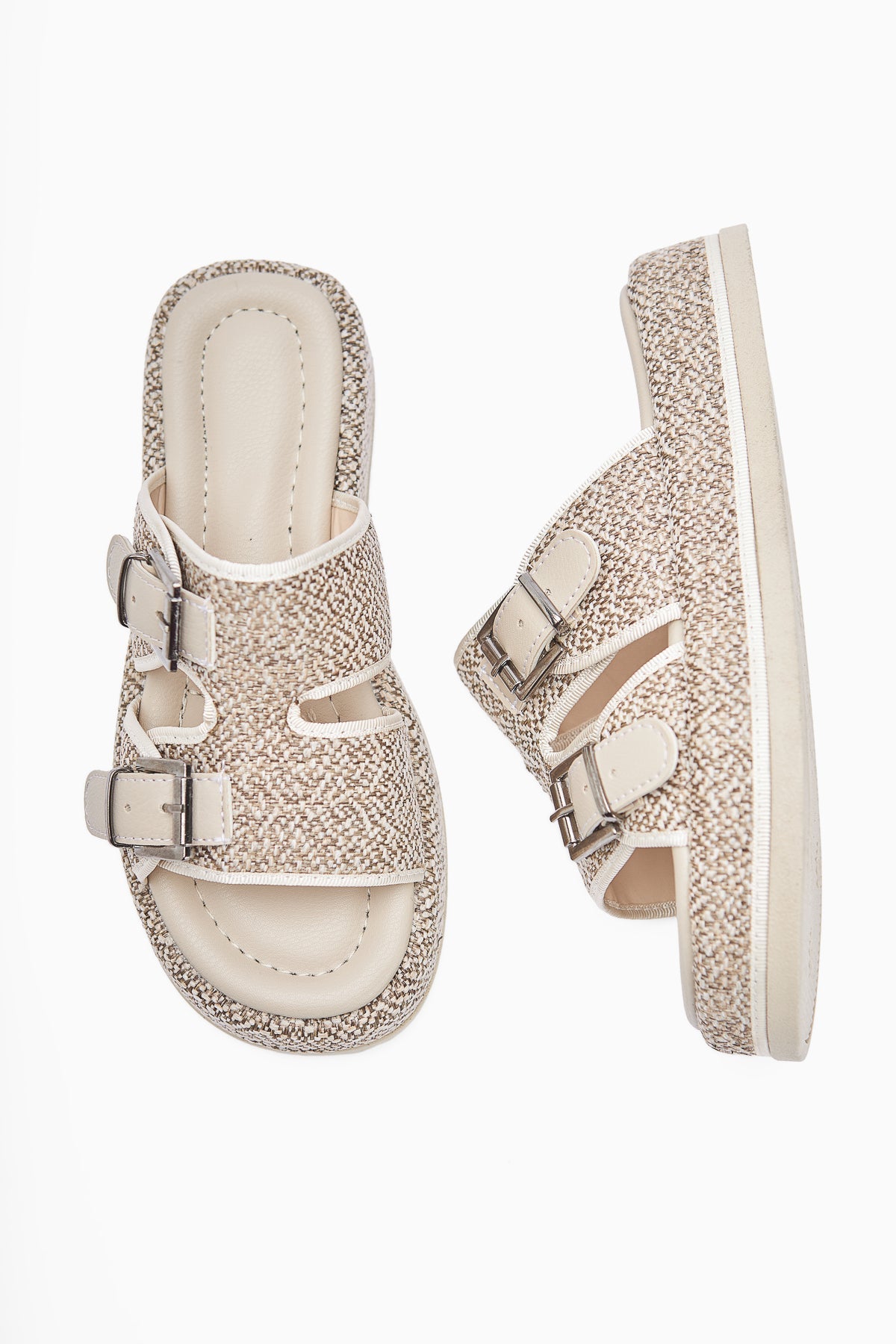 Madina – Beige Double-Strap Belted Slide (Women)