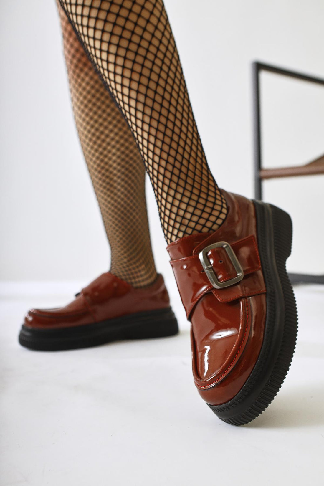 Evrim Burgundy Patent Buckle Detailed Casual Shoe