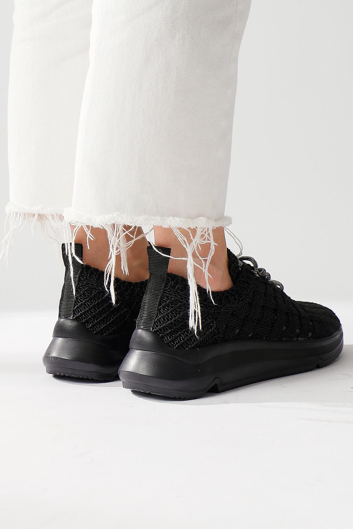 Melisia Black Stone-Detailed Knit Sneakers