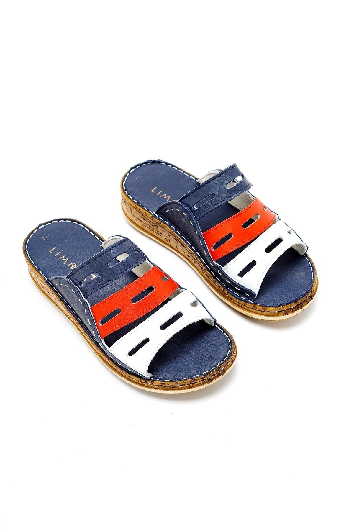 Joelle Genuine Leather - Navy Red White Laser-Cut Slide (Women)