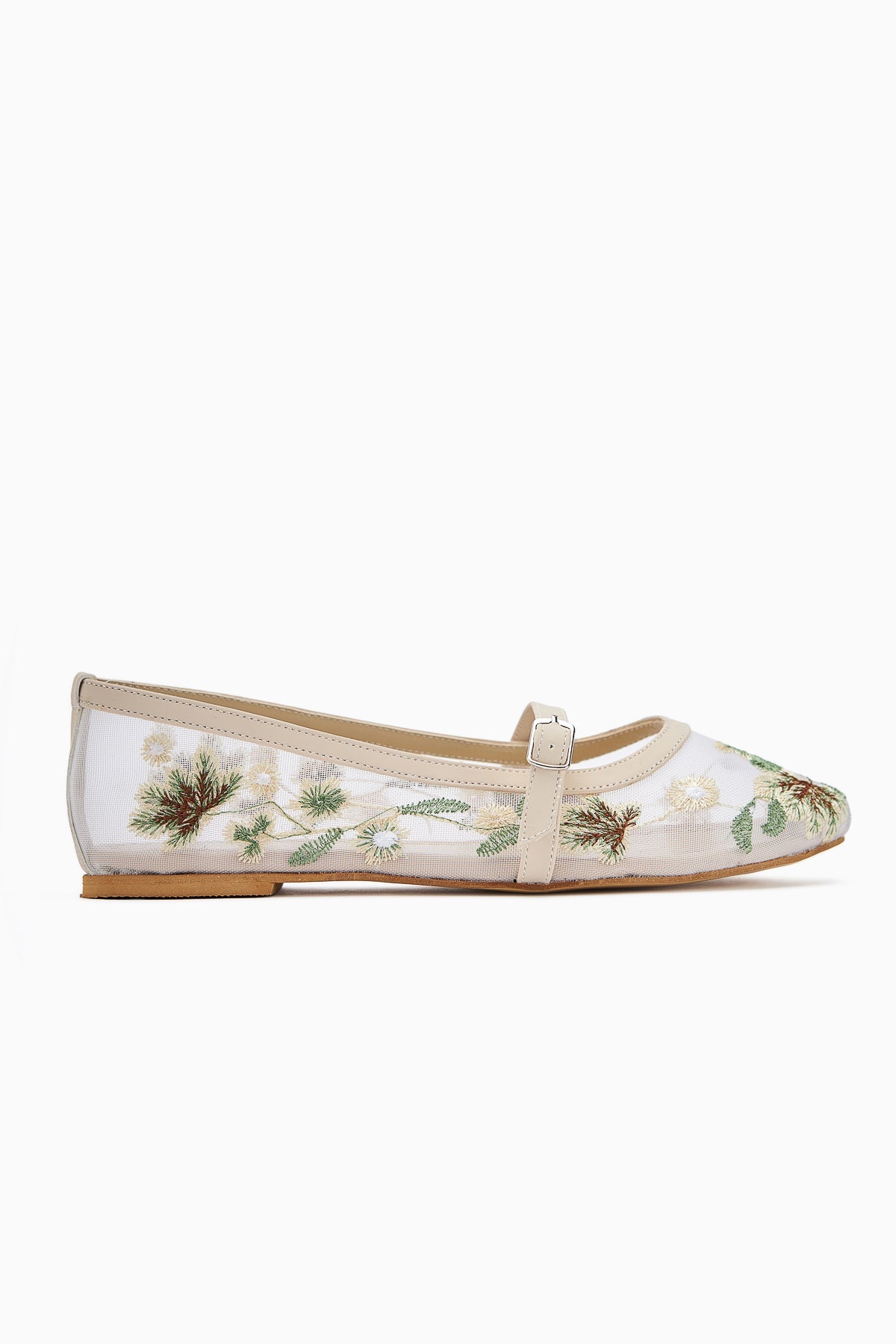 Jolin Nude Embroidered Buckled Women's Ballet Flat
