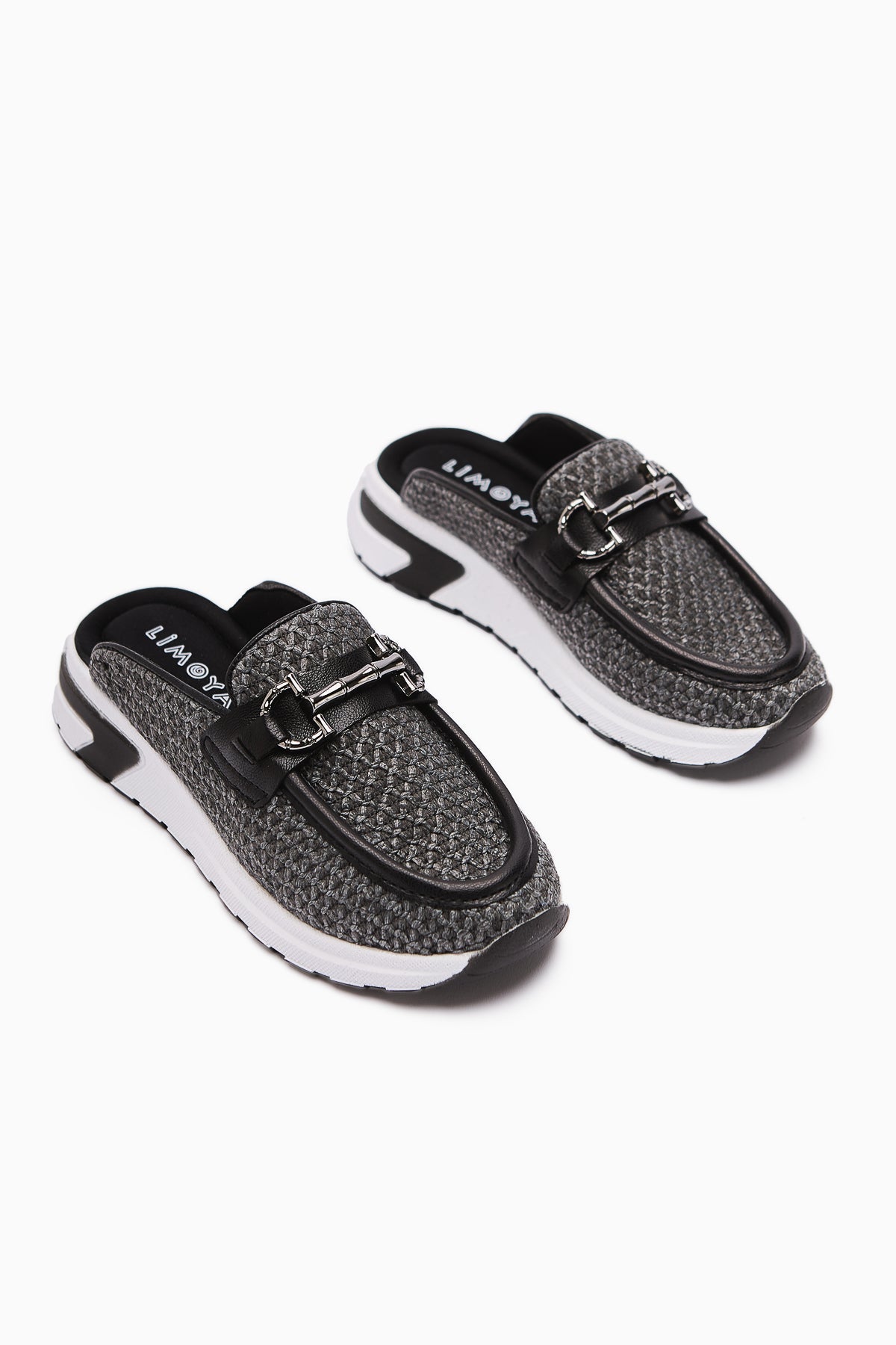 Diana Anthracite Women's Slipper with Buckle Detail and Closed Front in Stylish Straw