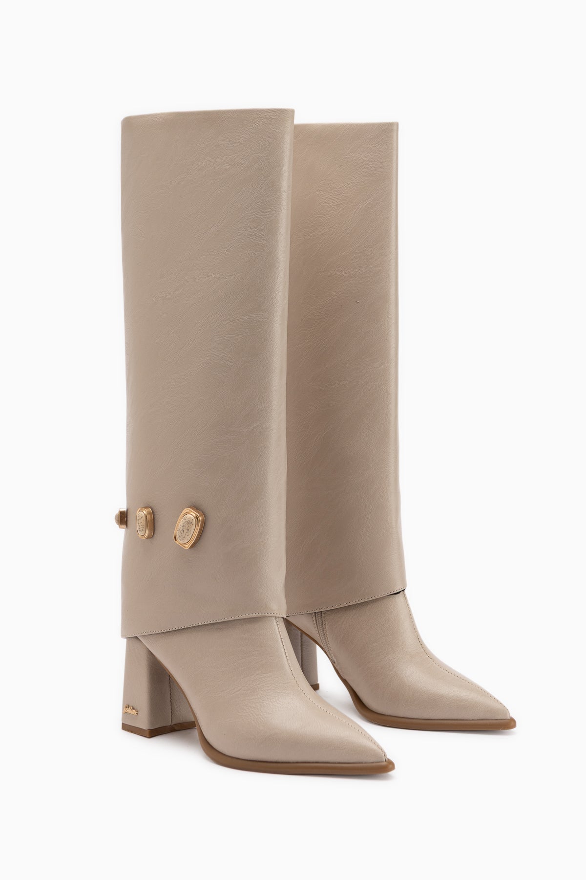 Loretta Beige Removable Cuff 2-in-1 Heeled Women’s Boots & Ankle Boots