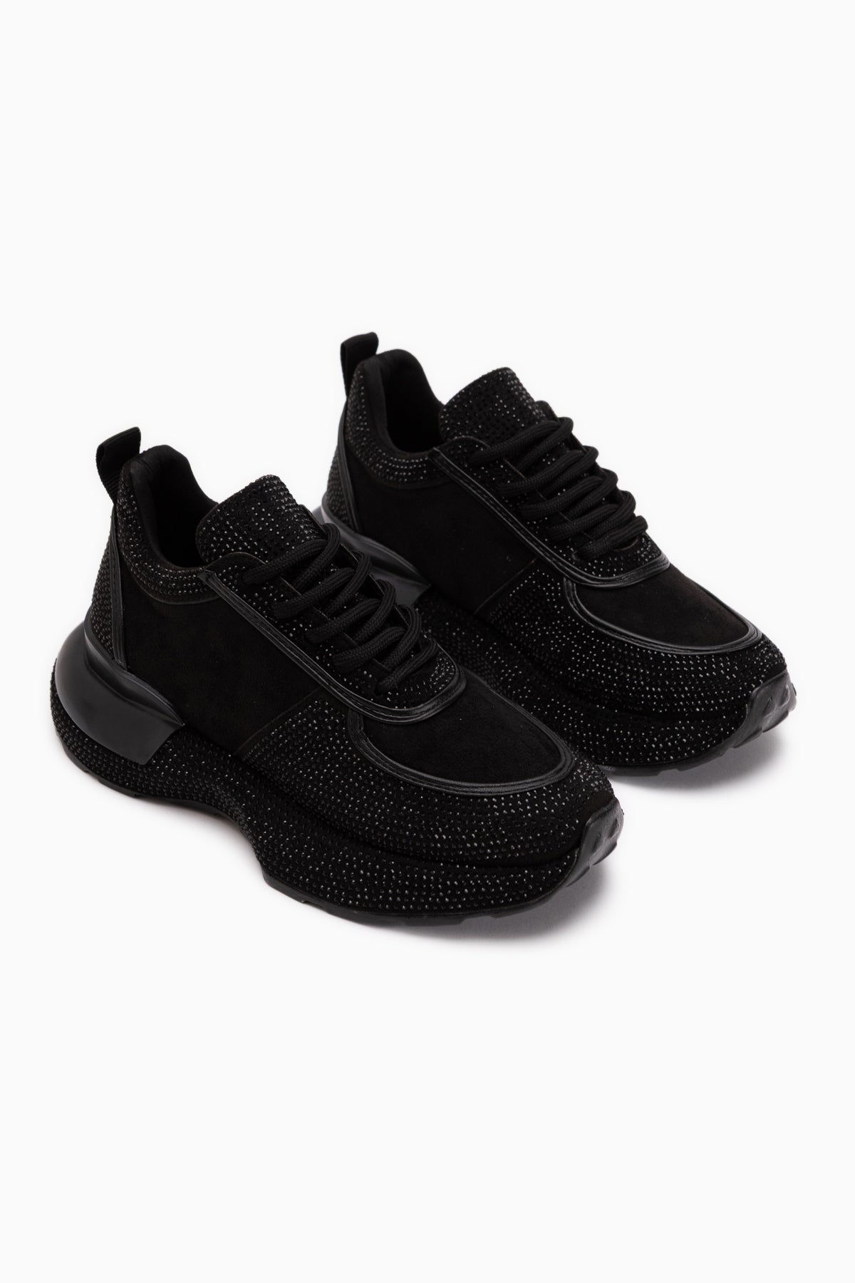 Helena Black Suede Stone Detailed Women’s Sneakers