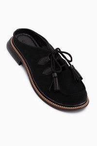 Penny Black Suede Fringed Women’s Slippers