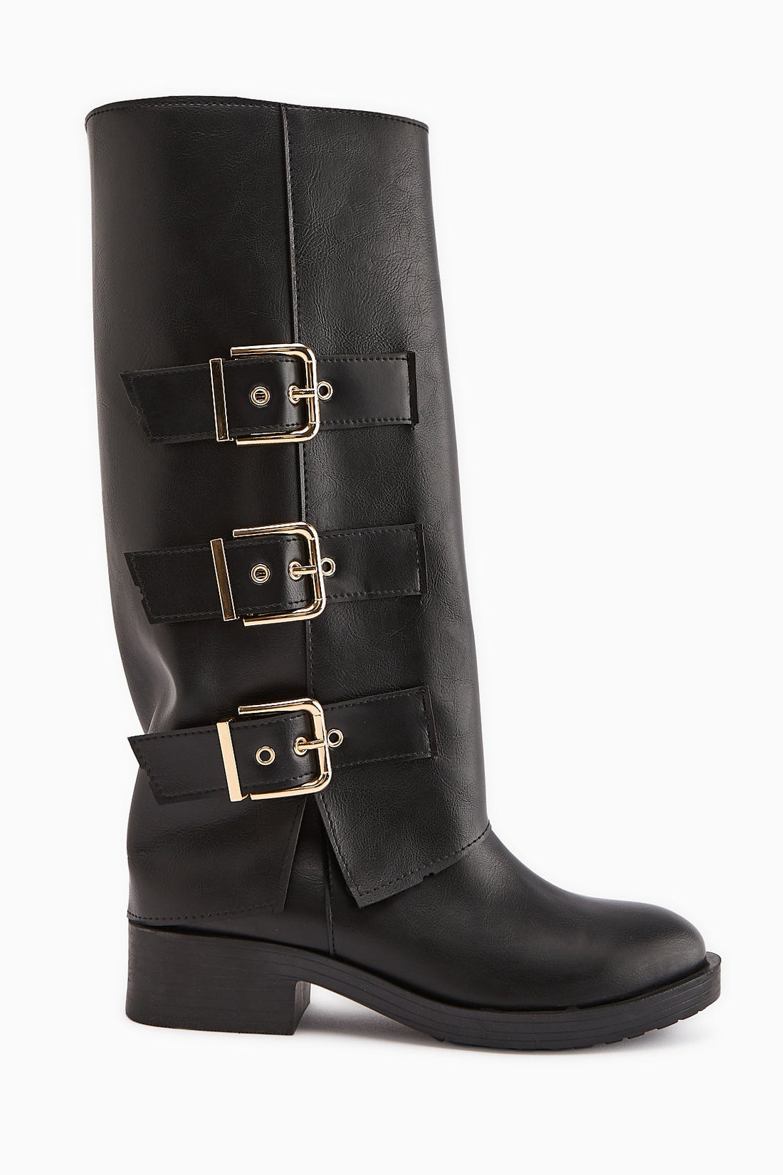 Adelina Black Leather Belted Women's Biker Boot