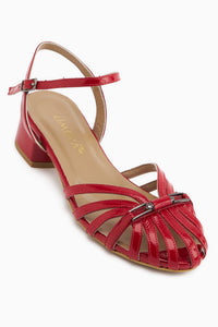Genuine Leather Red Buckled Women’s Sandal