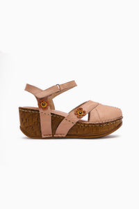 Genuine Leather Katlyn Powder Flower Detailed Women’s Closed Toe Wedge Sandal