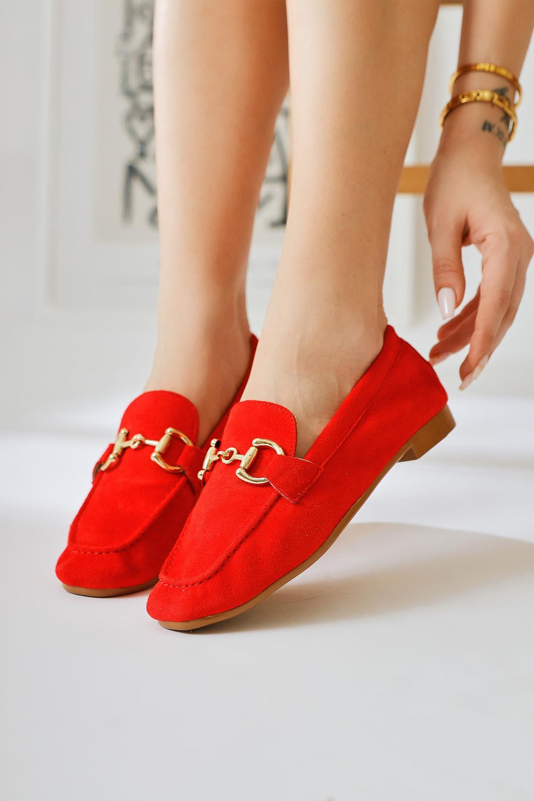 Shirly – Red Suede Buckle-Detail Casual Shoe (Women)