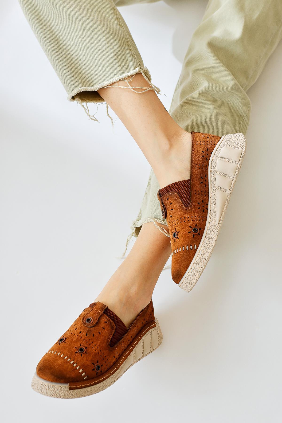 Bethina Taba Suede Flat with Rivet Details and Laser Cutouts