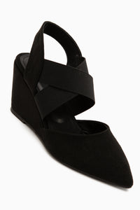 Hida Black Suede Cross Strap Closed Toe Women’s Heeled Shoes