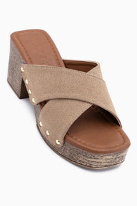 Jamela Beige Cross Strap Heeled Women’s Slippers
