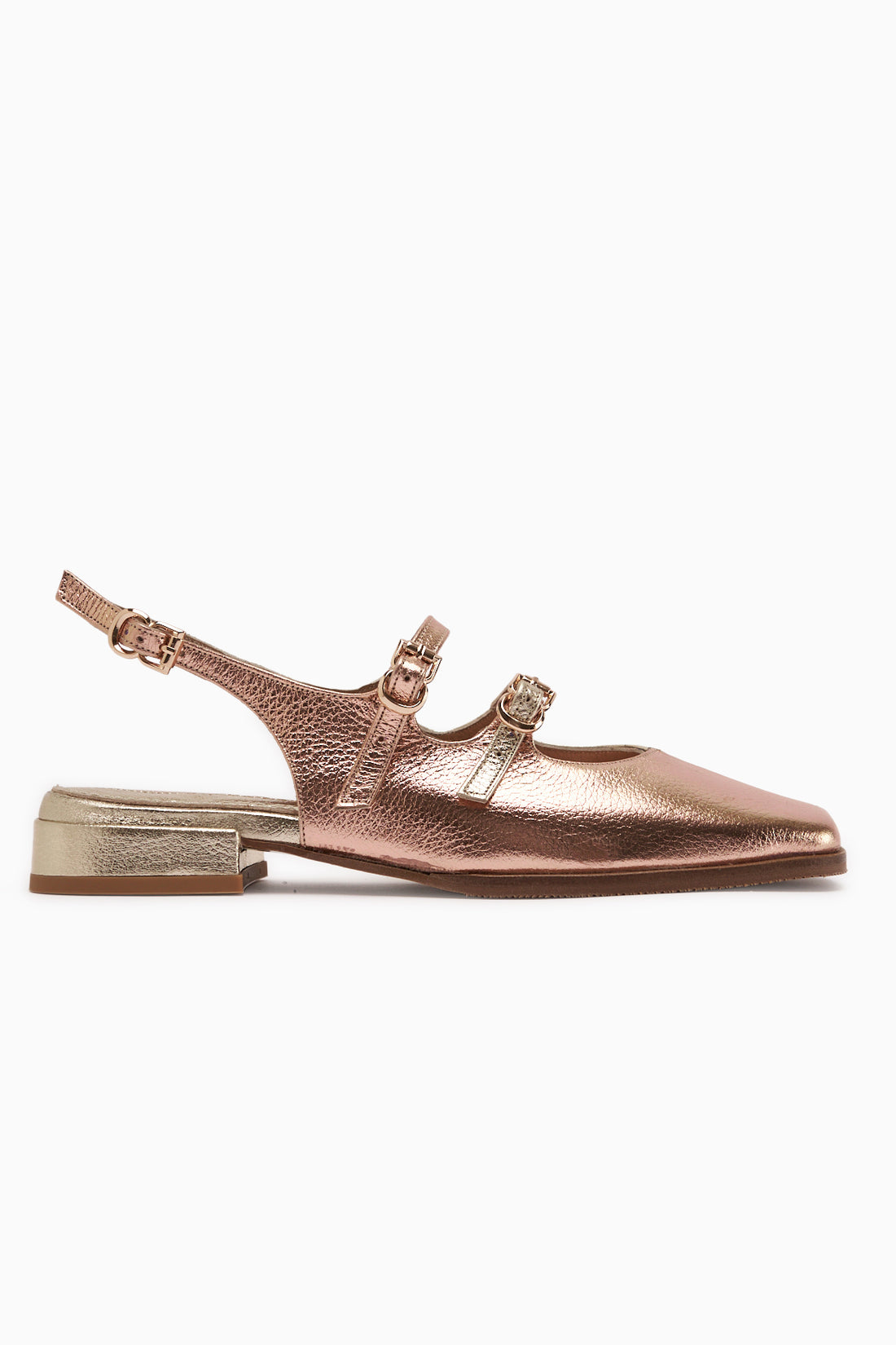 Winny Genuine Leather Gold Double Strap Women’s Sandal