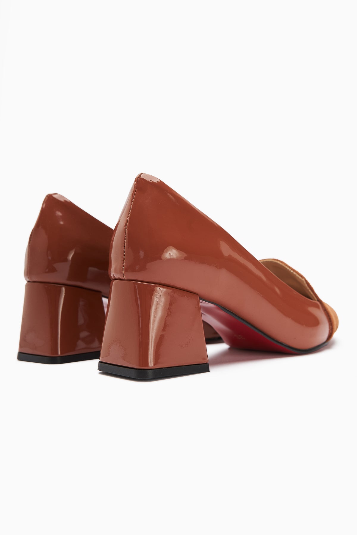 Gisela Taba Suede Detailed Patent Leather Heeled Women's Shoes