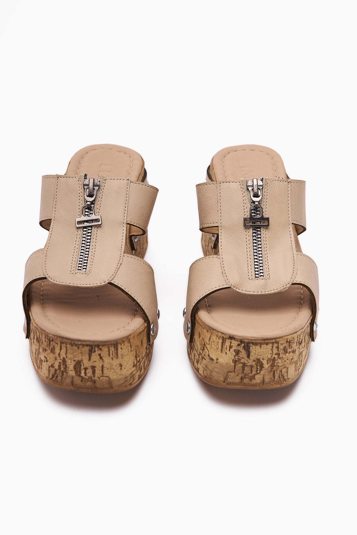 Goldis Women's Beige Slippers with Screw Detail