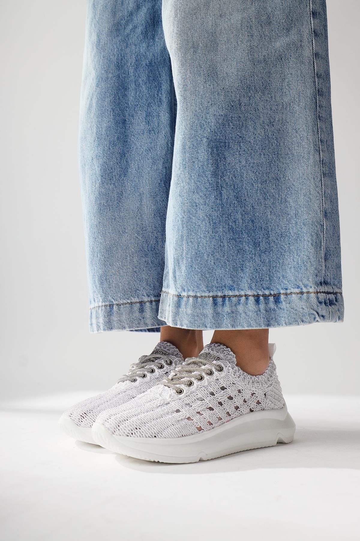 Melisia White Stone Detail Knit Sneaker